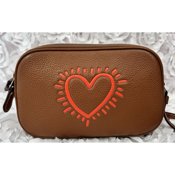 Coach X Keith Haring Collaboration Graffiti Heart Cognac Brown Crossbody F13687 - Picture 3 of 16